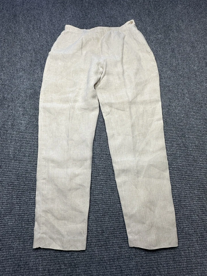 Pantalones esquineros informales para mujer 10 beige mezcla de lino pierna recta cremallera lateral elegantes Foto 2 de 4