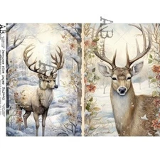 Winter Stag Duo | A4 Rice Paper | Paper for Decoupage | AB Studios