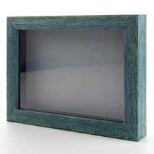 Rustic Blue 10x20 Wood Shadow Box With Grey Acid-Free Backing 13/16 Usable Depth