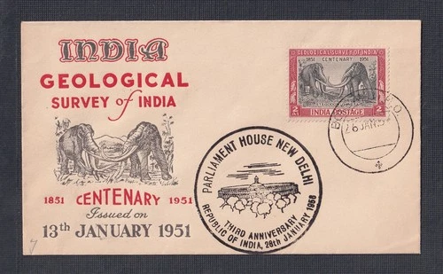 INDIA 1951 GEOLOGICAL SURVEY CENTENARY FDC WITH REPUBLIC DAY SPECIAL CANCEL