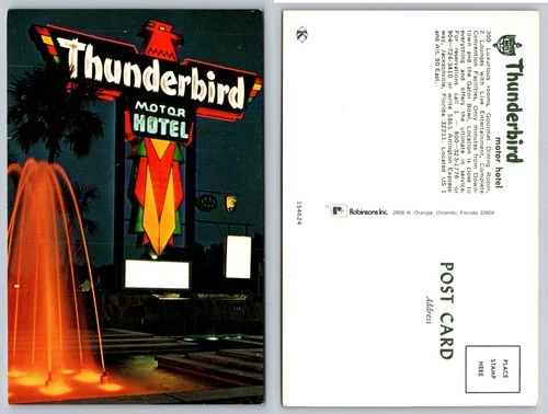 New ListingThunderbird Motor Hotel Jacksonville FL Vintage Postcard Neon Sign Fountain