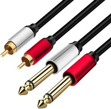 2 x 6.35 mm to 2RCA Cable,Dual 1/4 inch TS Stereo Jack Male 5ft/1.5m, black