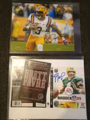 Brett Favre Signed Madden NFL 09 Photo & Odell LSU Tigers Autographed Photo