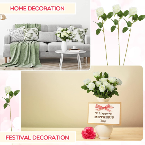 100 Pieces Artificial Roses Flowers Bulk, Long Stem Realistic Fake Silk Roses Bo - Picture 5 of 12