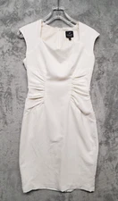 Adrianna Papell Dress Womens 4 Cream Front Ruching Off White Career Get Away