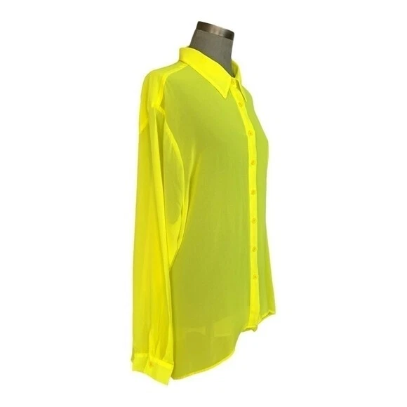 Blusa Para Mujer BONGO Lima Transparente Top Manga Larga Botón Delantero Crochet Espalda Camisa Foto 3 de 4