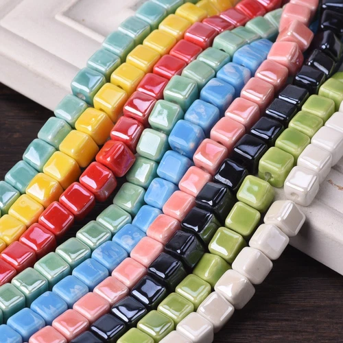 20pcs Shiny Glazed 6mm 8mm 10mm Cube Ceramic Porcelain Loose Beads
