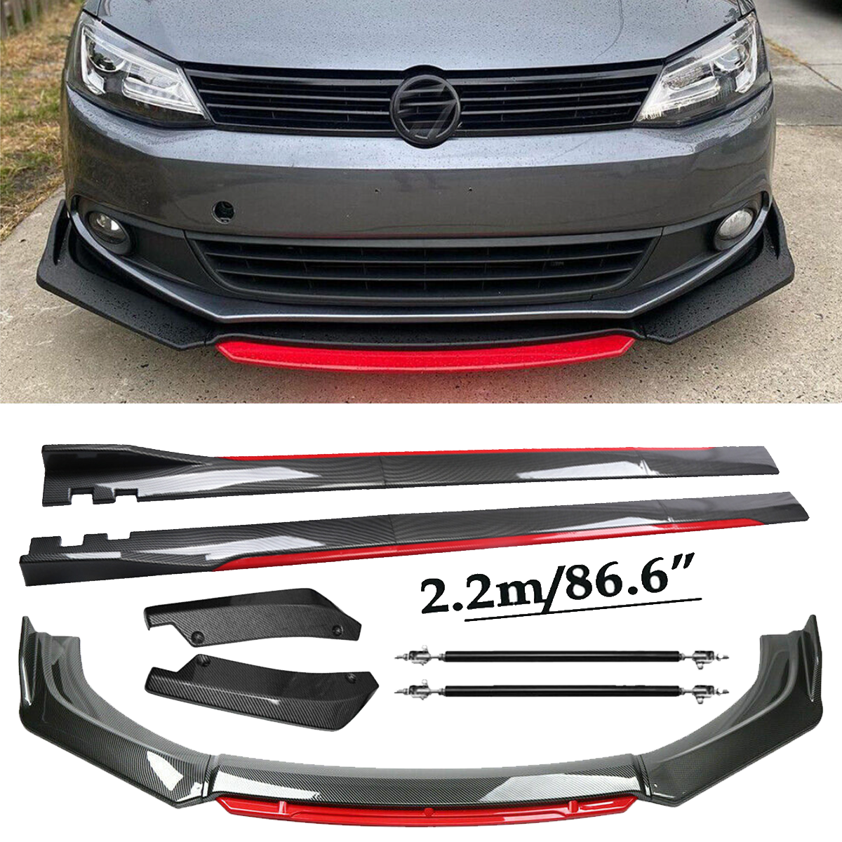 Front Lip Chin Bumper splitter Carbon Fiber Body Side Skirt For VW Jetta MK6