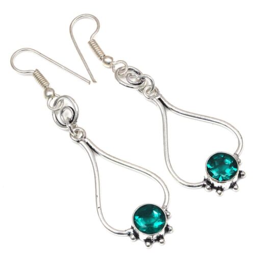 Chrome Dioside Gemstone Black Friday Gift 925 Silver Jewelry Earrings 1.5'' - Picture 1 of 5