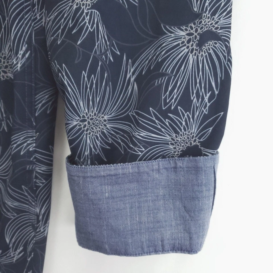 Vince Camuto Shirt Men XL Blue White Floral Stretch Flip Cuffs Button-Up Classic - Image 4 of 4