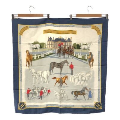 【HERMES】カレ90LES HARAS NATIONAUX HERMES Carre 90 LES HARAS NATIONAUX Silk Scarf Navy W 90cm Japan