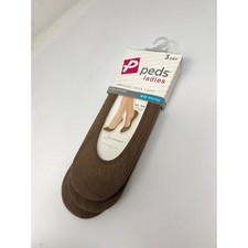 Peds Ladies 3 Pairs Ultra Low Cut Liner Socks Womens 8-12 Gel Tab Brown NEW