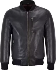 Men’s Black Bomber Soft Genuine Sheepskin Varsity Style Real Leather Jacket
