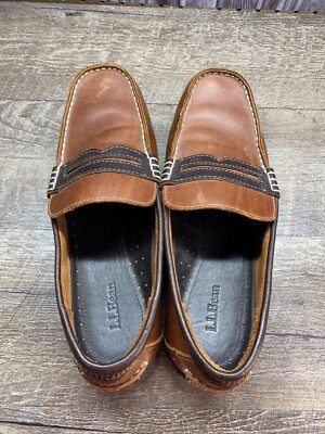 MEN'S LL BEAN PENNY LOAFERS DRIVING SHOES SZ: 9M Brown Leather