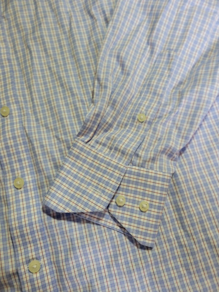Men's Thomas Dean Dress Shirt 15.5 - 32/33 red white Blue check Long Sleeved - Image 3 of 4