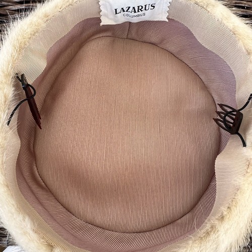 Lazarus Columbus Vintage Beige ? Fur Pillbox Hat Lined Combs Box - Picture 8 of 11