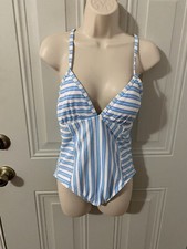 Splendid One Piece Womens Large White Blue Purple Stripes Ribbed Swim Suit K64