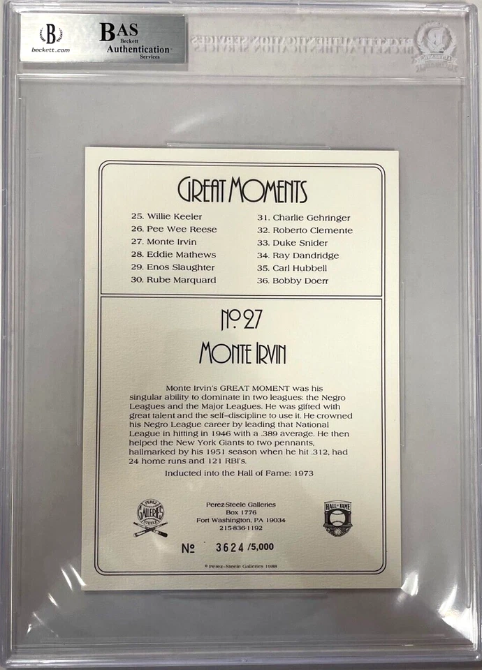 Monte Irvin Signed Perez-Steele Great Moments Beckett Slabbed New York Giants - Image 3 of 3