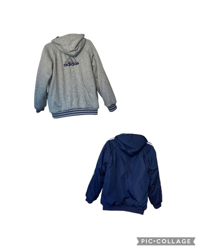Vintage Adidas Reversible Hooded Bomber Jacket Boys XXL Blue White Full Zip - Picture 2 of 19