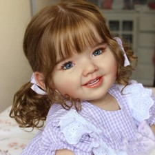 28" Already Painted Reborn Baby Doll Cute Toddler Girl Long Hair Cloth Body Gift