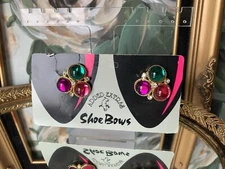 Vintage Shoe Bows Clips 80’s Glam Retro Accessories Green Pink