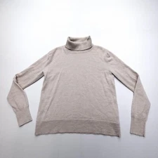 Alashan 100% Merino Wool Pullover Sweater Womens Medium Beige Turtleneck Light
