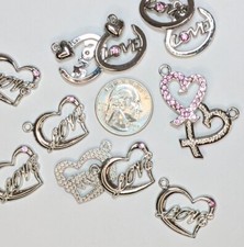 Heart Charms Love Heart Rhinestone DIY Jewelry Making Scrapbook 10 pcs