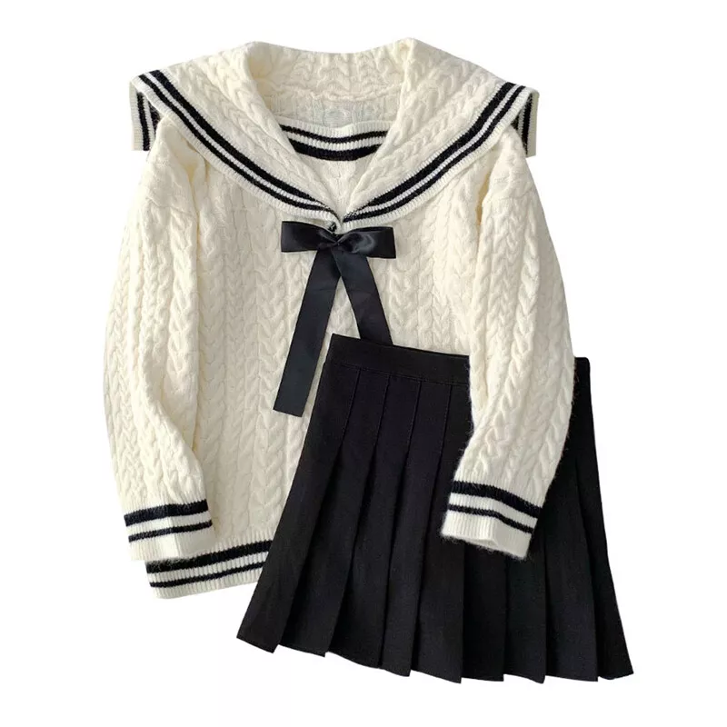 Japanese Sailor Collar Knitted Sweater Women Fall Spring Casual Loose Overwear