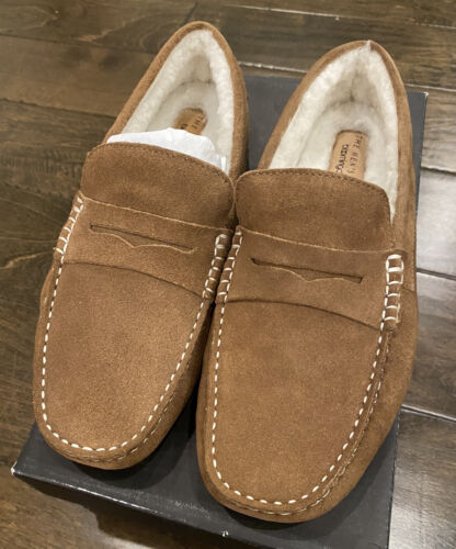 NEW The Mens Store Bloomingdales Shearling Slipper Brown Choose Size NIB - Picture 1 of 5