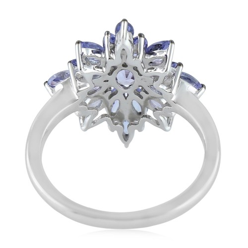 1.625ct Marquise Cut Cluster Pear Tanzanite Floral Ring 925 Sterling Silver - Picture 3 of 6