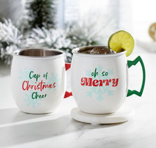 CAMBRIDGE 2 MUGS CHRISTMAS CHEER STAINLESS STEEL MOSCOW MULE XMAS 20 OZ NEW NIB