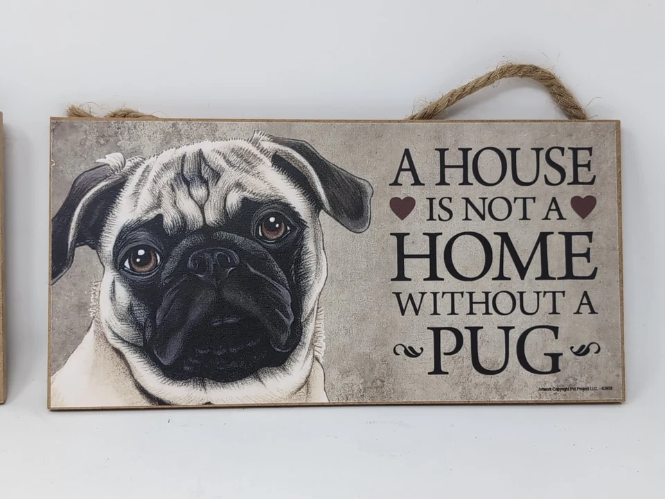 2 Pug Love & Laughter Love Is… A House Is Not A Home Wall Hanging Sign 10”x5” - Image 3 of 4