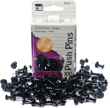 Charles Leonard Push Pins, Black, 100-Pack (200-BK) 100-Pack, Black 