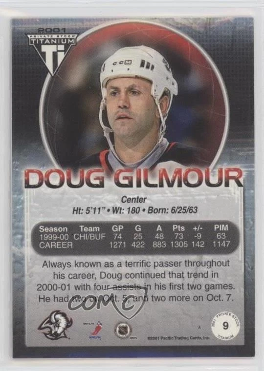 2000-01 Pacific Private Stock Titanium Red /299 Doug Gilmour #9 HOF - Image 2 of 2