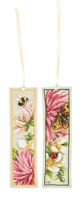 Lanarte Counted Cross Stitch Kit: Bookmark: Pink Silk Dahlia: Set of 2