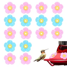 16-Pack Hummingbird Feeder Replacement Flowers, Plastic Part [Rose Pink, Blue]