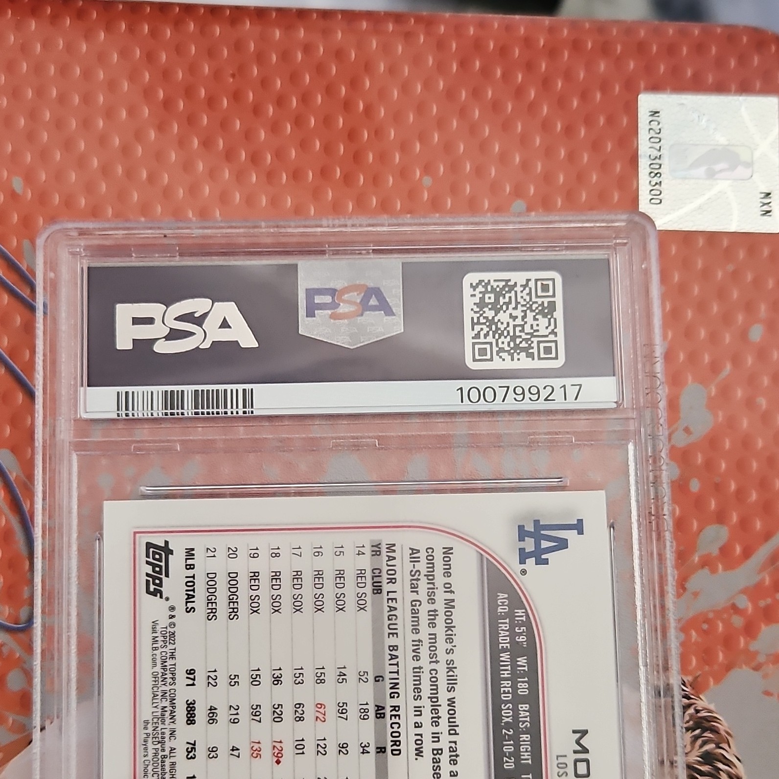 Topps 2022 Topps Chrome Mookie Betts #100 Purple Speckle Refractor /299 PSA 9 view 4
