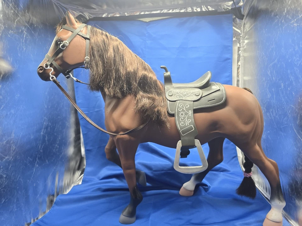 BATTAT 20-22 " Brown and White Quarter Horse w/ Blk. & Wht. Saddle & Bridle - Image 2 of 4