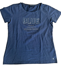 Dunkelblaues Monari Kurzarm-Damenshirt, silbe...