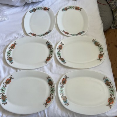 Vintage Pyrex JAJ Carnaby Tempo Muster ovale Steakteller x6 ca. 30 cm x 23 cm 
