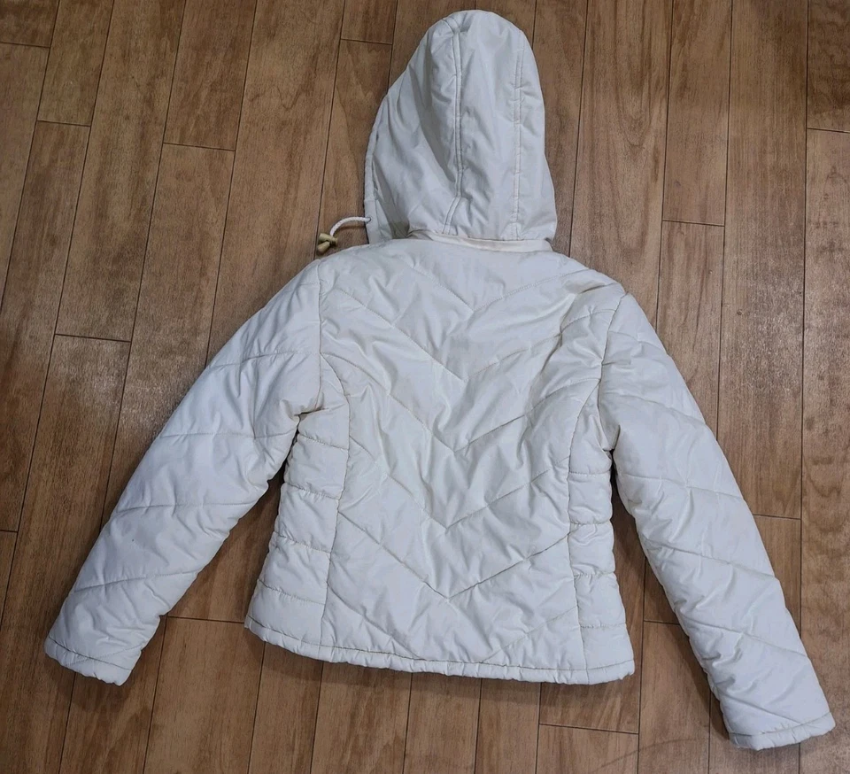 KC Collections Beige Puffer Jacket Removable Hood Women's Medium READ - Image 2 of 4