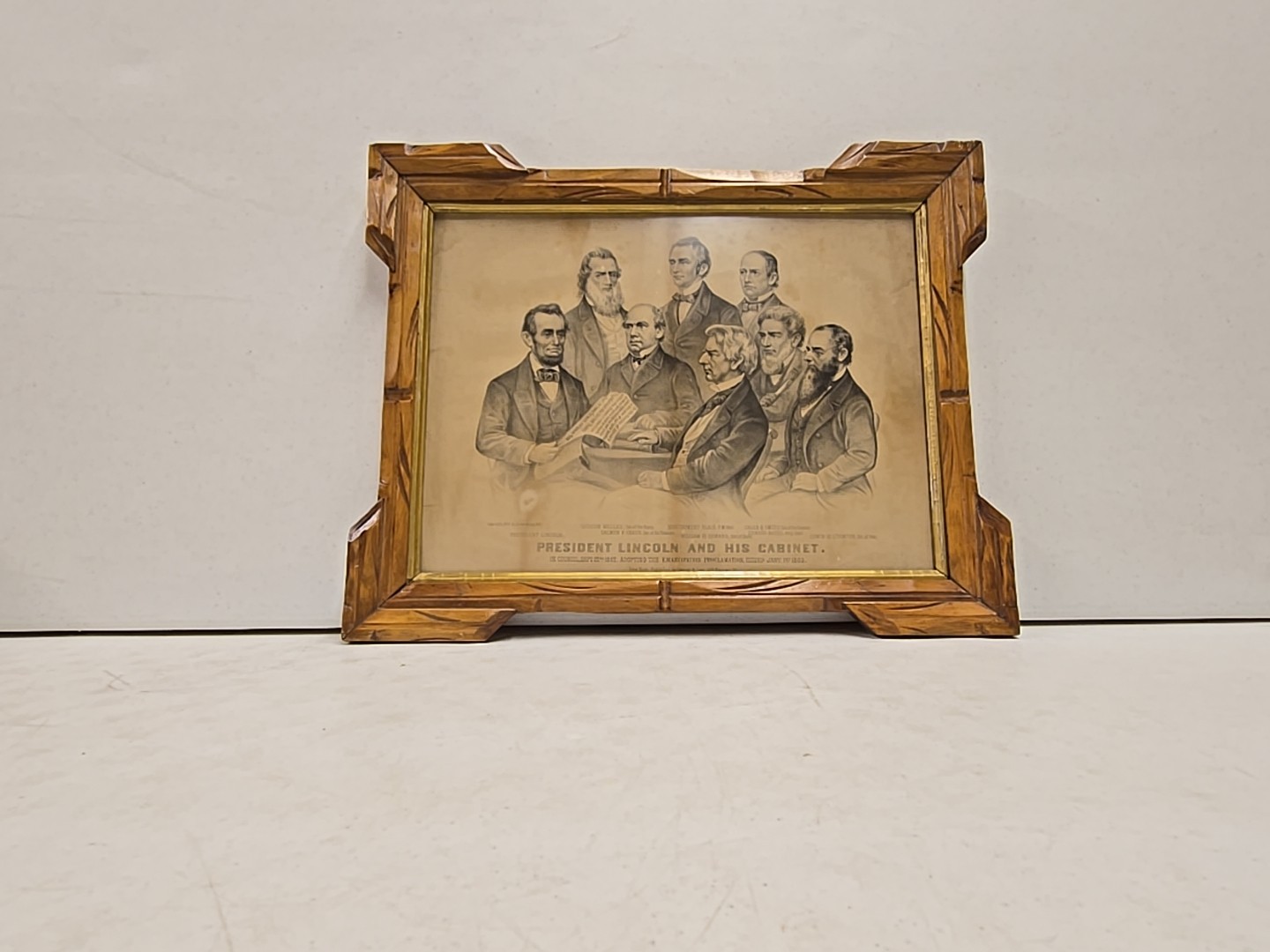 Antique 1876 President Lincoln & His Cabinet Framed Currier & Ives Etching Print