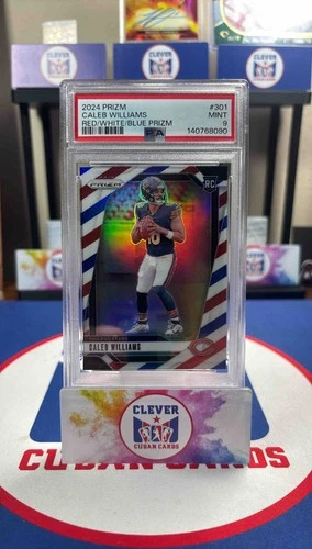40.) 2024 Panini Prizm Caleb Williams #301 Red White and Blue RC Bears PSA 9
