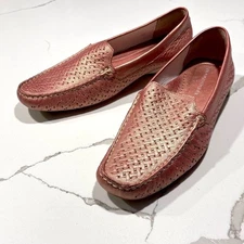 DONALD J. PLINER Lula Pearlized Pink Basketweave Leather Loafers 7.5 Woven Vamp
