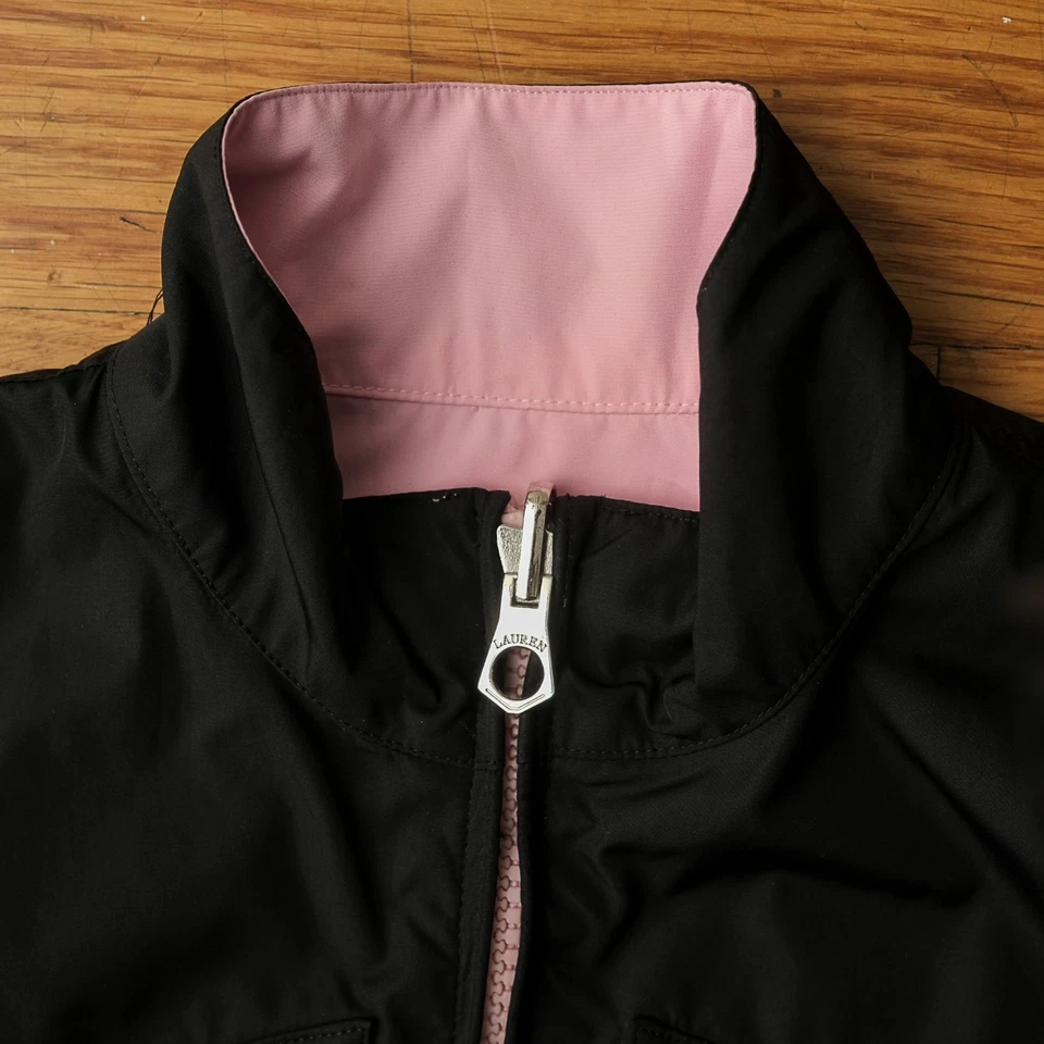 Chaleco Reversible Lauren Ralph Lauren Rosa Negro Nylon Para Mujer Talla L Cremallera Completa Foto 2 de 4