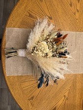 Fall Wedding Bride Bouquet With Orange, Teal, And Neutral Colors.