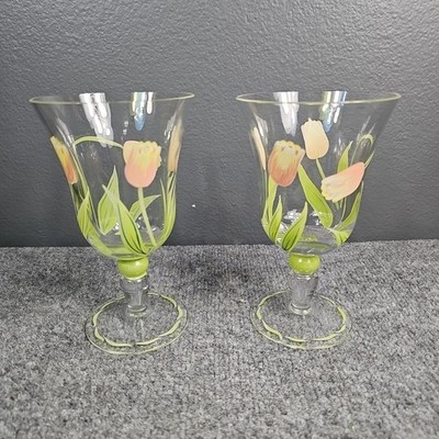 Princess House Cottage Tulip Water Goblet 5269767 Lot X 2 Set 