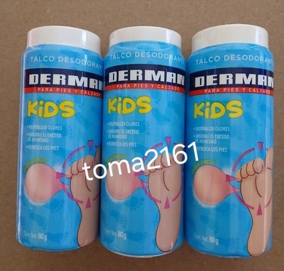 3X DERMAN KIDS TALCUM FOOT POWDER ( TALCO PARA NINOS ) 3 of 80g Each - FREE SHIP