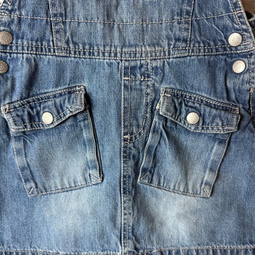 VTG Faded Glory Denim Jumper Overall Dress Girls 4T Jean Heart Cargo Pockets - Picture 3 of 9