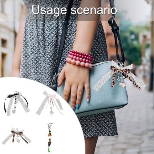 Lace Bowtie Keyring Butterfly Knot Keychain Beaded Bag Pendant for Bag Daily Use - Zdjęcie 2 z 12